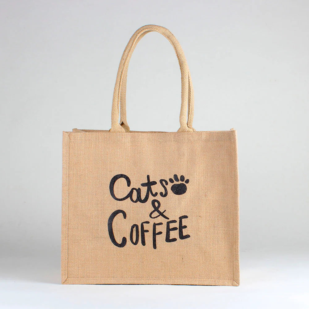 Jute Market Cats & Coffee Bag