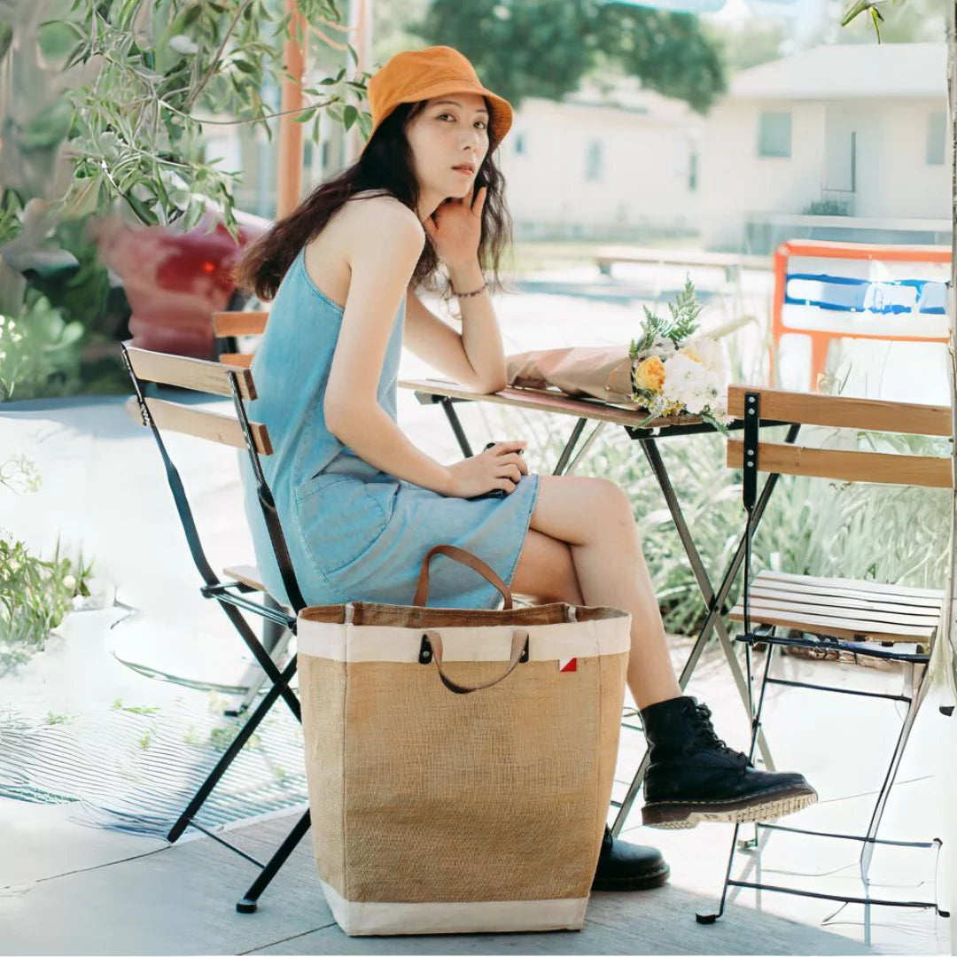 Bazaar Jute and Leather Tote Bag