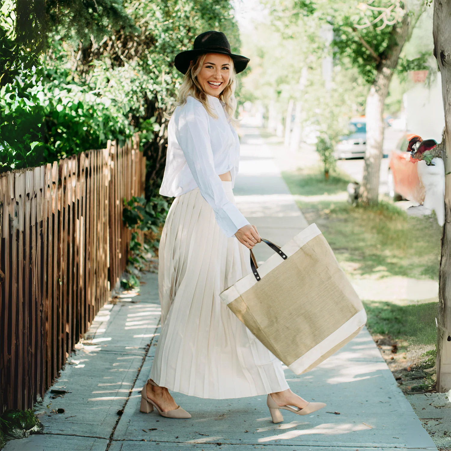 Bazaar Jute and Leather Tote Bag
